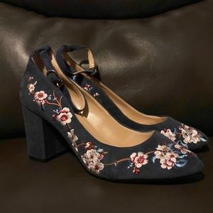 White House Black Market Embroidered Suede Pumps